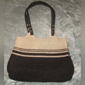 Woven Two-Tone Black and Cream Tote Bag